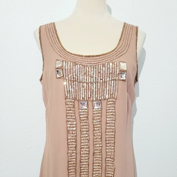 Adrianna Papell Evening Sleeveless Shift Dress Beaded Sequin Embellished Size 10 - Picture 3 of 11